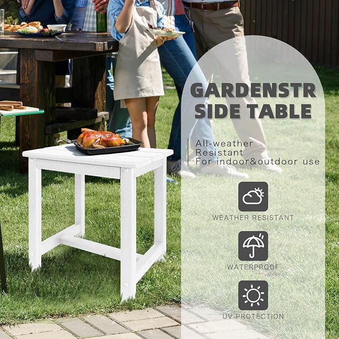 GARDENSTAR Adirondack Square Side Table,one-Tier Outdoor end Table, Patio Side Table for Pool,Porch,Backyard,Relaxing Companion (White) - Image 4