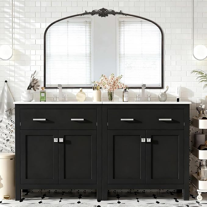 Besdomus Antique Arched Large Mirror: 48"x33" French Oversize Black Arch Antique Wall Mounted Mirror - Baroque Traditional Ornate for Living Room/Fireplace/Bathroom- Home Decor for Interior Designers - Image 3