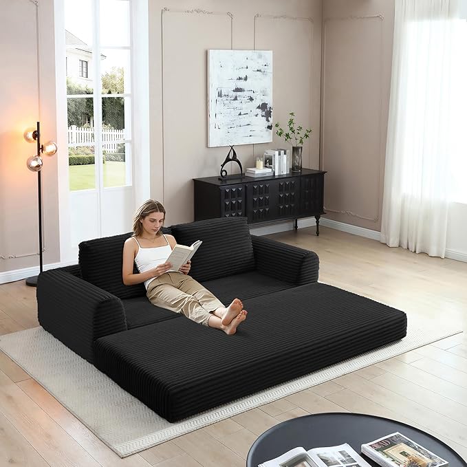 Foldable Boneless Love Seat Couches in a Box, Modern Floor Foam Sleeper Sofa Bed 2-in-1 Convertible Cloud Sofa for Home Apartments Bedroom