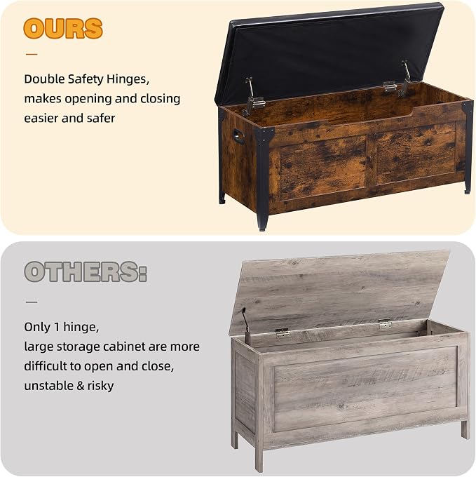 GAOMON Storage Chest, Wooden Storage Trunk with Metal Frame, Entryway Shoes Bench with Cushion, Large Storage Organizer, 39.4" Lift-Top Storage Chest with 2 Hinges for Bedroom, Living room - Image 6