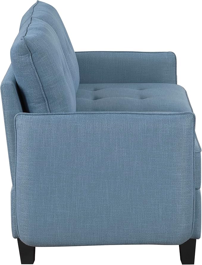 Lexicon Modern Loveseat with Hidden Storage, Textured Fabric Modular Love Seat with Button-Tufted Design, Reversible Back Cushion for Living Room/Bedroom/Office, Blue