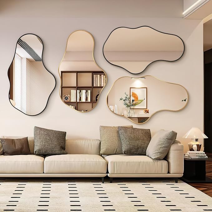 Dorlicecass Irregular Wall Mirror - Wall Mirrors Decorative 22"x 36" Asymmetrical Abstract Mirror Aviation Aluminum Alloy Frame Unique for Bathroom, Bedroom, Living Room, Cloakroom, Entryway Black - Image 2