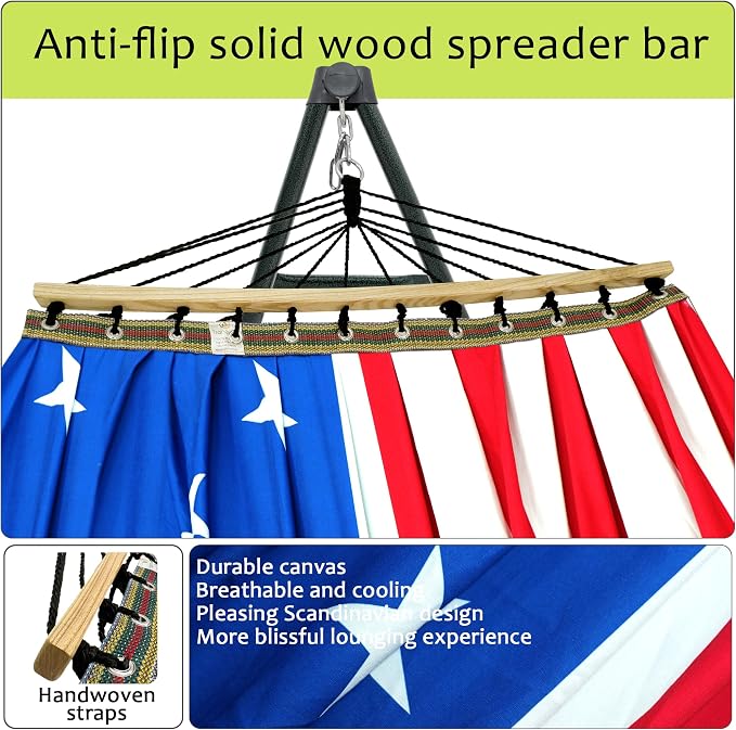 Tranquillo Sturdy Steel Hammock with Stand Premium Cotton Canvas Hammock, 600 lbs Capacity Hammock Stand Folding, Portable 30-Second Fold Unfold, for Camping, American Flag - Image 4