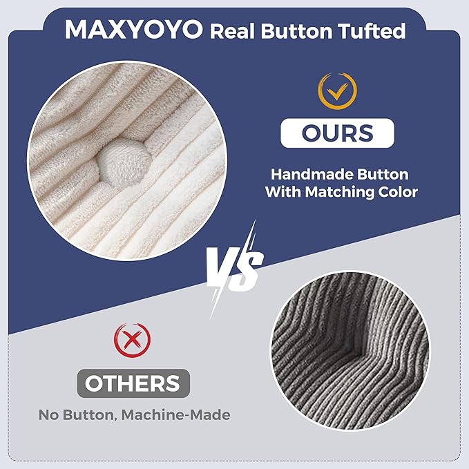 MAXYOYO Loveseat Sofa Couch, Upholstered Bean Bag Chair Cloud 2-Seat for Adults, Boneless Couch with Tufted Cushion & Pillows, Sofa in A Box, No Assembly Required, Beige