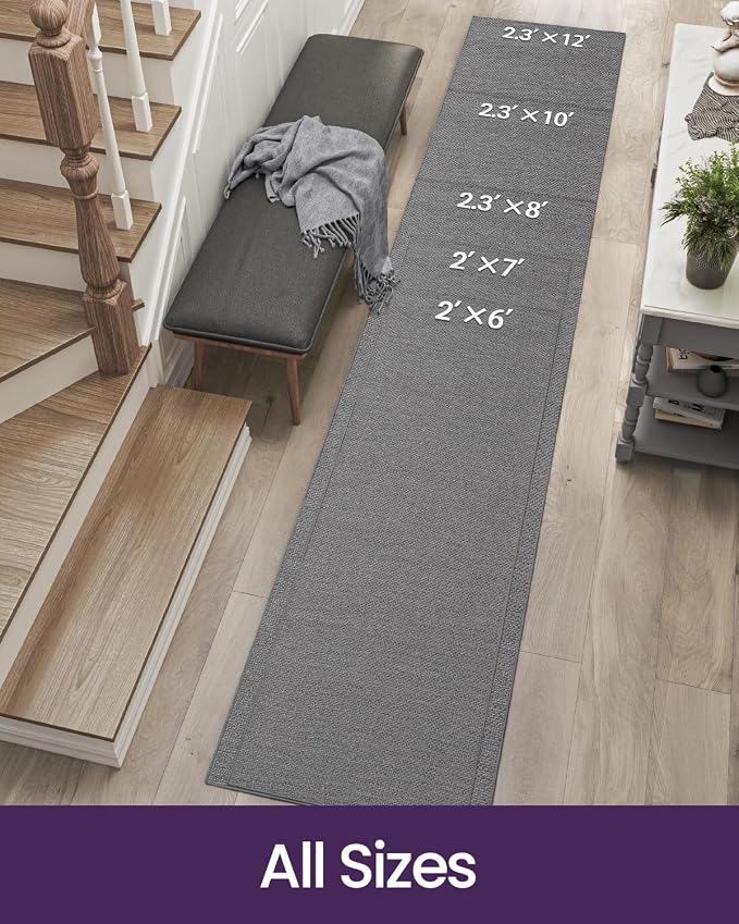 DEXI Hallway Runner Rug 2'x7', Non Slip Rubber Backed Runners Carpet, Ultra Thin Entryway Rugs Indoor for Kitchen Hallway Entrance Bedroom, Grey - Image 2