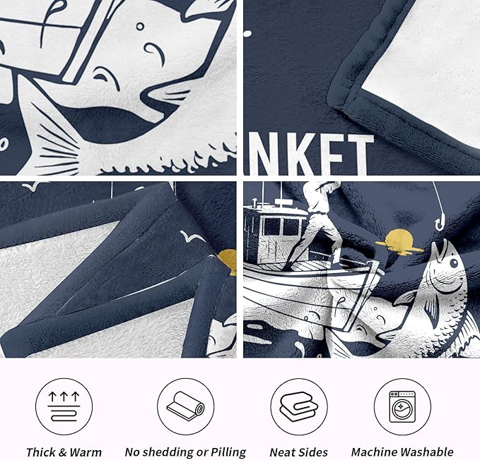 Fishing Gifts for Men, Flannel Soft Lucky Fish Blanket Decor, Fishermen Gifts for Men Boys Accessories, I’d Rather Be Fishing - 50" x 60"