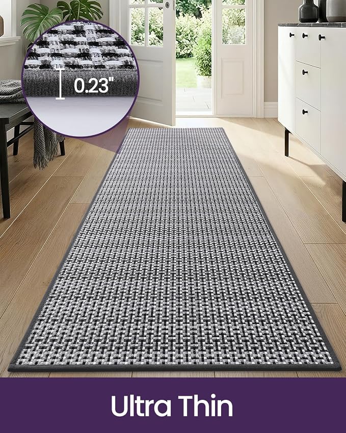 DEXI Hallway Runner Rug 2'x6', Non Slip Rubber Backed Runners Carpet, Ultra Thin Entryway Rugs Indoor for Kitchen Hallway Entrance Bedroom, Grey and White - Image 9