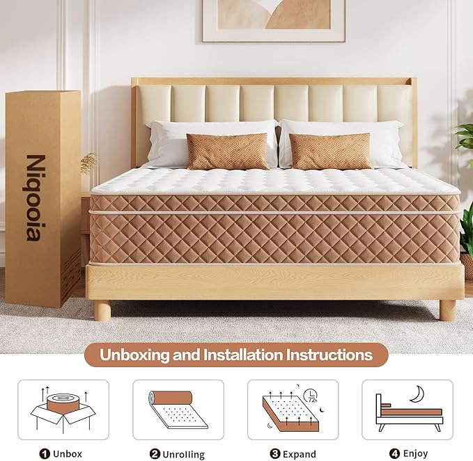 King Mattress, Medium Firm Memory Foam Bed Mattress, Fiberglass Free, CertiPUR-US Certified Safe Materials, Foam and Spring, King Size Mattress in a Box, (12 in King)