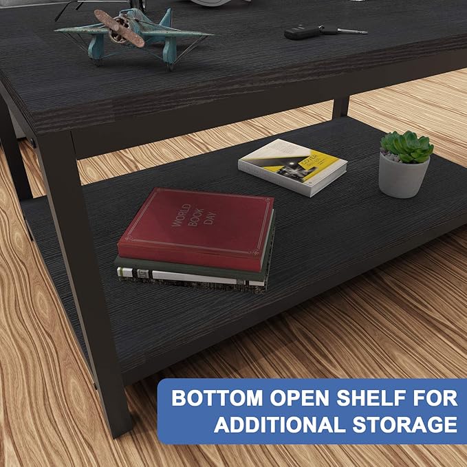 YSSOA 31x20x16 inch Home Table with Storage Shelf for Living Room and Office, Easy Assembly, Black, 2-Tier