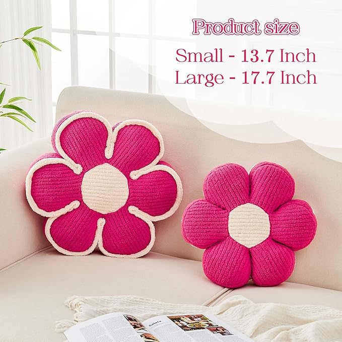 Kcvvcr Flower Pillow, Soft Flower Decorative Throw Pillow, Cute Daisy Flower Shaped Seating Floor Cushion Room D??cor Plush Pillows for Sofa Couch Bed (17.7 Inch, Hot Pink)