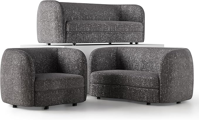 Furniture of America Nimiane Modern Boucle 3 Piece Sofa Set with Curved Arms and Wooden Legs, Accent Furniture Sets for Living Room, Home Office, Bedroom, Lounge, Charcoal Gray