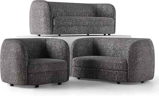 Furniture of America Nimiane Modern Boucle 3 Piece Sofa Set with Curved Arms and Wooden Legs, Accent Furniture Sets for Living Room, Home Office, Bedroom, Lounge, Charcoal Gray