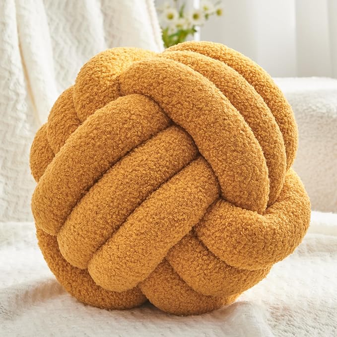 Petrella Knot Pillow Ball Round Throw Pillows Home Decor Cushion Decorative Aesthetic Throw Pillows，Lambswool Yellow 11inch