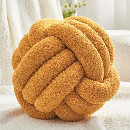 Petrella Knot Pillow Ball Round Throw Pillows Home Decor Cushion Decorative Aesthetic Throw Pillows，Lambswool Yellow 11inch