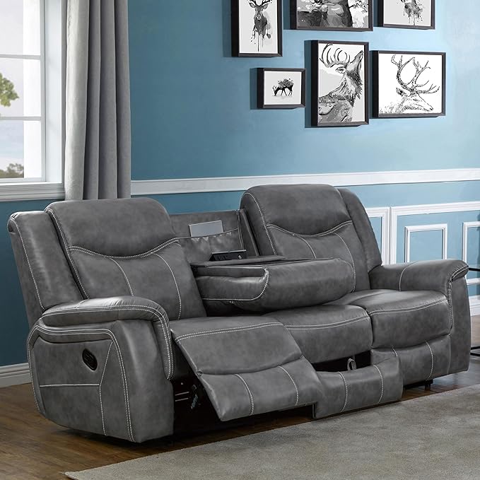 Coaster Home Furnishings - Conrad - Fabric - Upholstered Motion Reclining Sofa with Power Outlet, Padded Headrests and Wall Hugger Design - Living Room - Grey - 650354