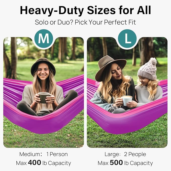 Kootek Camping Hammock, Portable Hammocks with Tree Straps & Attached Carry Bag, Camping Essentials Gear, Perfect for Outside Indoor Hiking Beach Backpack Travel - Image 2