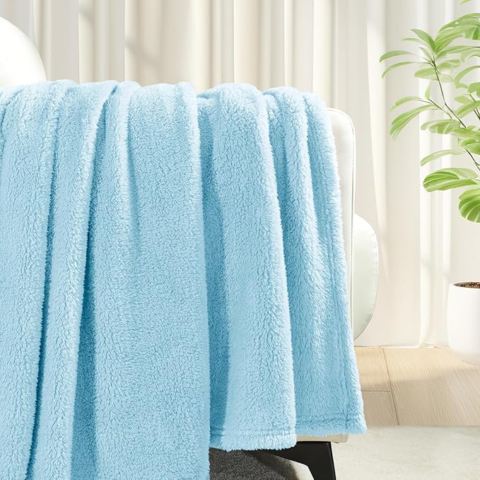 Exclusivo Mezcla King Size Blanket for Bed, Super Soft Velvet Plush Fleece Blankets, Fuzzy Cozy and Warm for Winter, 90x104 Inches, Light Blue