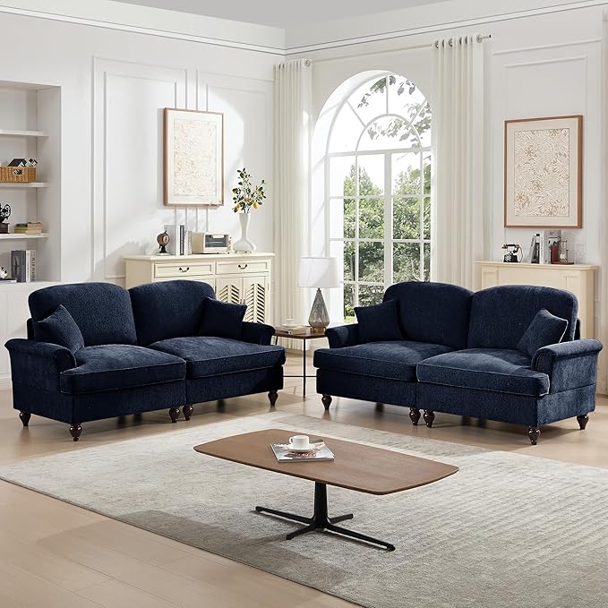 KEIKI Mid Century Modular Sofa with Flared Arms and Skirted Design, 76" Loveseat Chenille Sectional Couches Set for Living Room, Soft Apartment Size Couch, Home Sofa Bedroom Furniture, Blue