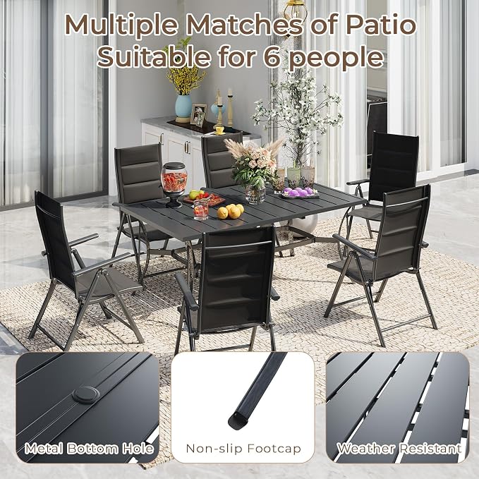 BUPPLEE 7-Piece Outdoor Dining Set - 6 Padded Aluminium Folding Chairs & Adjustable Steel Table, Low-Maintenance Garden Furniture for Backyard, Balcony, Poolside, Includes 1.57"-1.97" Umbrella Hole - Image 5