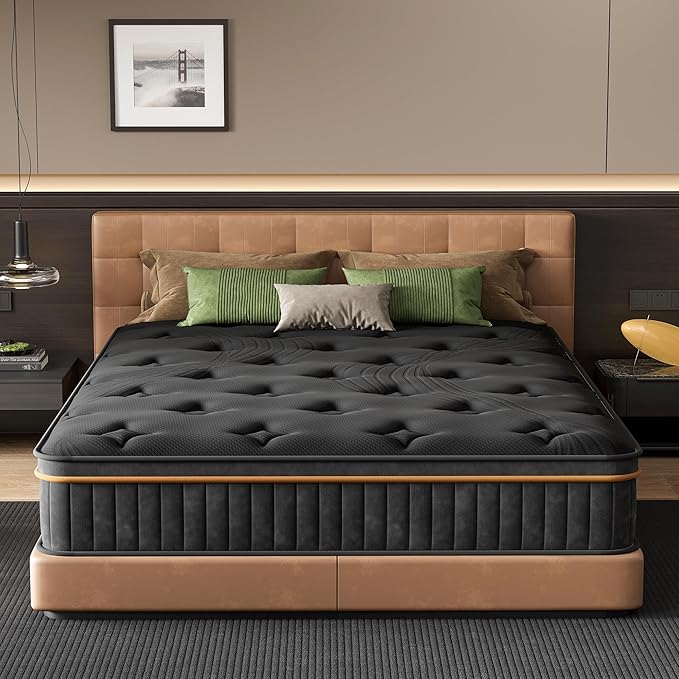 Queen Size 10 Inch Hybrid Mattress, 7-Zone Support with Reinforced Edge, Pocket Coil & Memory Foam for Pressure Relief, CertiPUR-US Certified, Mattress in a Box