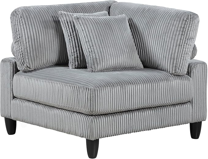 Lexicon Modular Sectional Sofa for Living Room, Corduroy Fabric Upholstery Corner Seat with 2 Pillows, Units of Modular Sectional Couch, Upholstered Chair for Customizable Sectional Sofa Couch, Gray