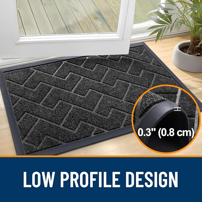 OLANLY Front Door Mat Indoor Outdoor Entrance, Waterproof All-Season, All-Weather Doormat, Sturdy Natural Rubber, Low Profile, Easy Clean Patio Porch Entryway Mat, Herringbone Brick (Black, 59x35) - Image 4
