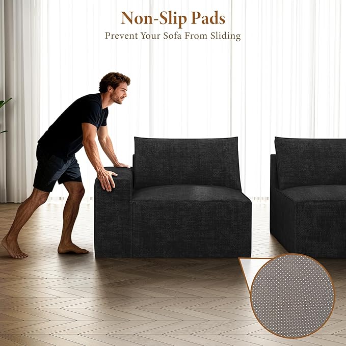 Vesgantti 114" Modular Sectional Boneless Couch, Modern 3 Seater Sofa with Ottoman & Deep Seat, Convertible Chenille L Shaped Cloud Couches for Living Room, No Assembly Required, Black