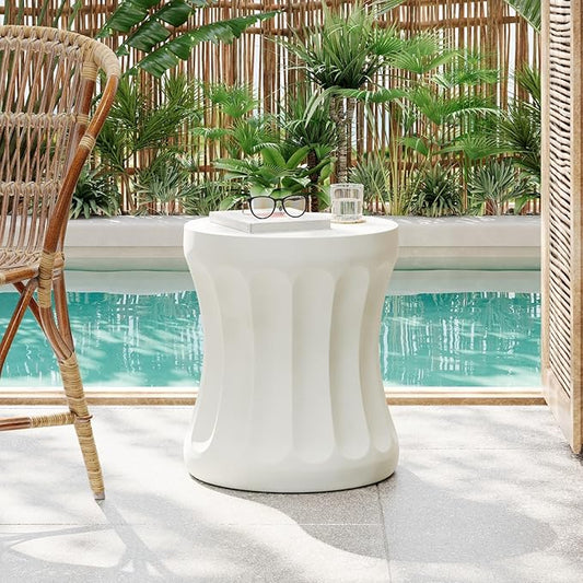 KEVINSPACE Small Side Coffee Table Outdoor MGO Round End Living Room Accent Sofa Bedside Couch Table Bedroom Apartment Indoor 15.75" W x18 H Antique White