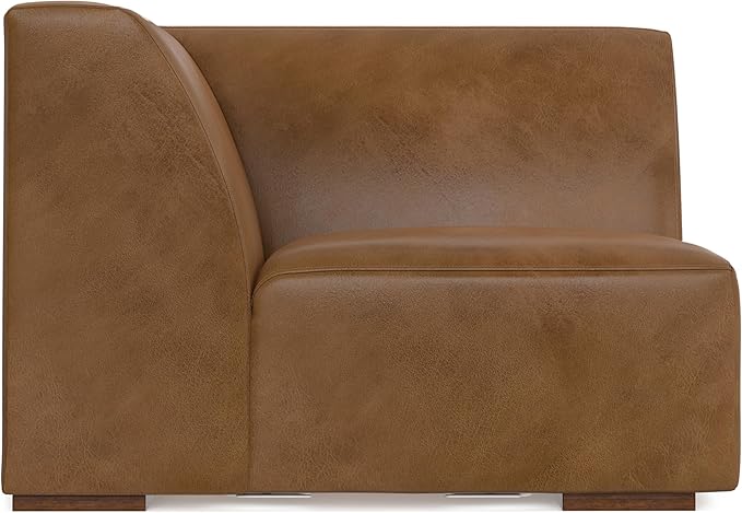 SIMPLIHOME Rex Corner Sofa Module in Full-Grain Genuine Leather, Caramel Brown, 38-inches Wide, Handcrafted Modern-Style Corner Accent Chair for Living Room and Family Room