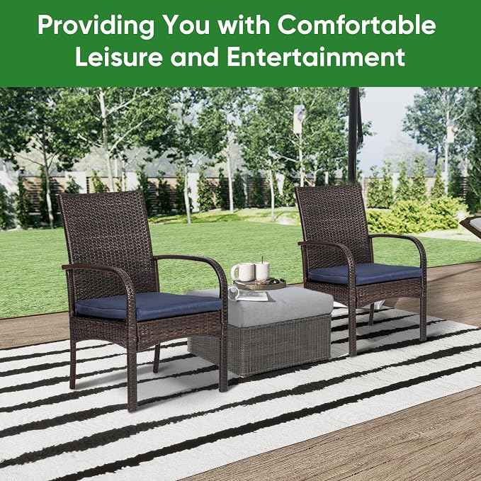 Outdoor Wicker Patio Dining Chairs with Padded Cushions Set of 2: Porch Rattan Chairs Club Chairs with High Back and Deep Seating 350lbs, Brown - Image 2