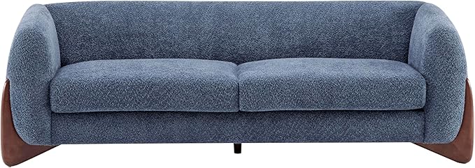 Merax 82 Inch Boucle Sherpa Sofa, Chenille Loveseat with Removable Cushions & Wood Legs, Modern Plush 3-Seater Couch for Living Room, Navy Blue