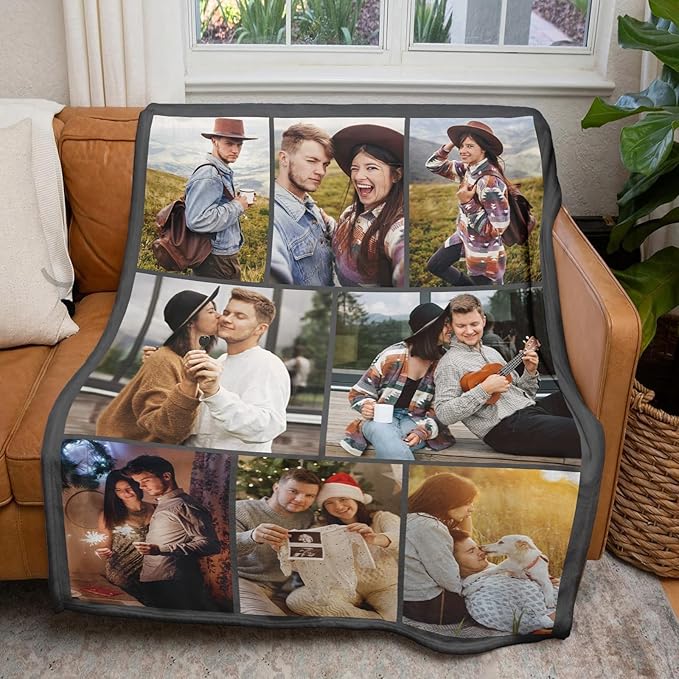 Printwoo Custom Blanket with Picture Text Customized Thow Blanket Personalized Blankets Customize Gifts for Mom Dad Couple Girlfriend Boyfriend Wife Husband