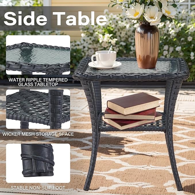 Belord Patio Rocking Chairs Furniture Set of 6, Outdoor Wicker Furniture Sets with Wicker Rocker, Small Patio Conversation Sets with Outdoor Couch Ottomans Black/Beige