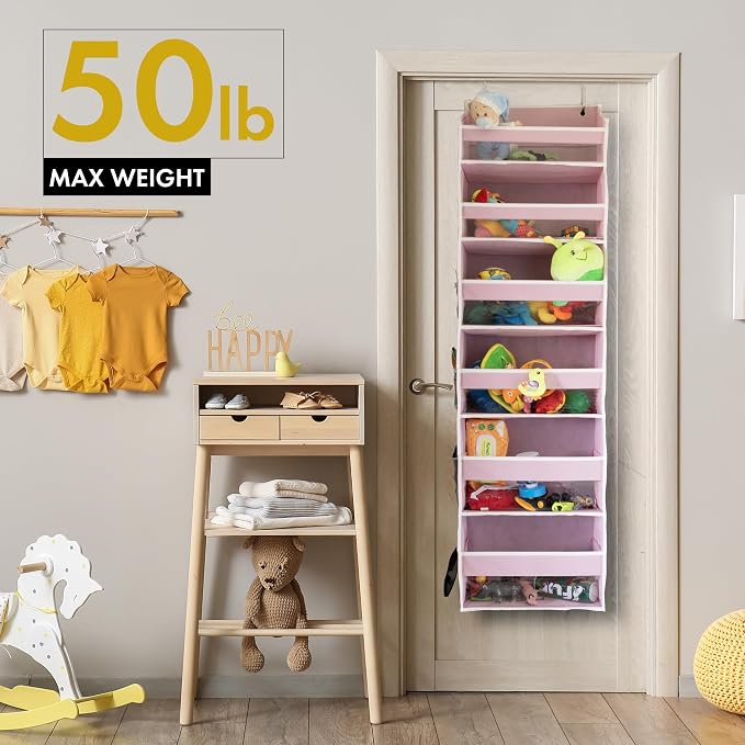 HOMELUX THEORY UPGRADED 6 Tiers Over The Door Organizer Hanging - 100D EXTRA THICK & 50lbs HUGE CAPACITY, 12 Side Mesh Pockets Over The Door Shoe Organizer, Hanging Closet Organizer (Light Gray, 2pc) - Image 9