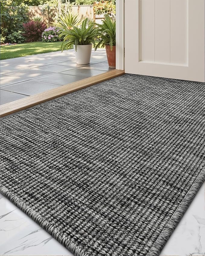 DEXI Dirt Trapper Door Mat, 24x39 Washable Doormat, Dirt Resistant and Absorbent, Easy Clean Low-Profile Floor Rugs for Entryway, Front Door, and Inside Entrance, Dark Grey by DEXI
