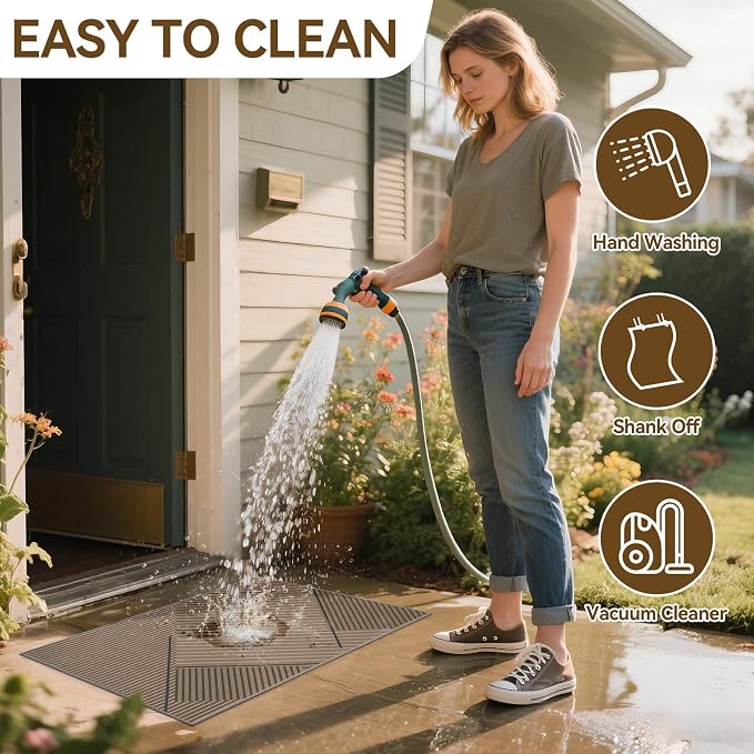 Front Door Mat 17''x30'', Non Slip Absorbent Dirt Resist Washable Low-Profile Indoor Doormat, Easy Clean Welcome Entryway Door Mats, Brown - Image 4