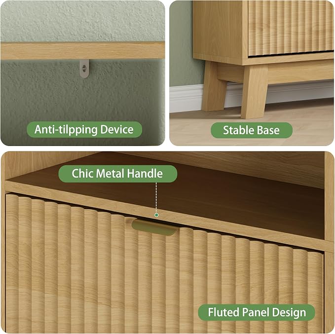 Xixini Shoe Cabinet with 4 Flip Drawers, 46" Tall Hidden Fluted Shoe Storage Organizer for Entryway, Narrow Slim Wooden Shoe Rack Cabinet for Front Door Entrance, Hallway, Living Room, Natural Oak - Image 4