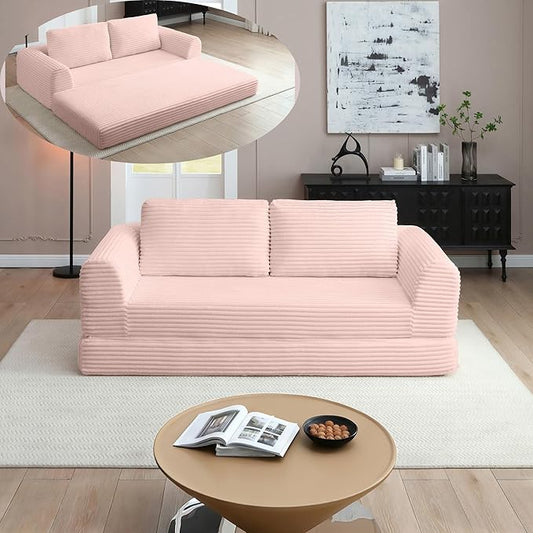 Foldable Boneless Love Seat Couches in a Box, Modern Floor Foam Sleeper Sofa Bed 2-in-1 Convertible Cloud Sofa for Home Apartments Bedroom