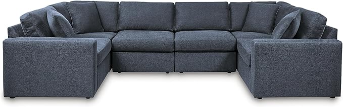 Signature Design by Ashley Modmax Contemporary Stain Resistant 6-Piece Sectional with Armrest, Throw Pillows and Reversible Cushions, Blue