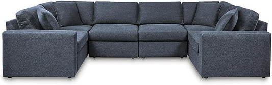 Signature Design by Ashley Modmax Contemporary Stain Resistant 6-Piece Sectional with Armrest, Throw Pillows and Reversible Cushions, Blue