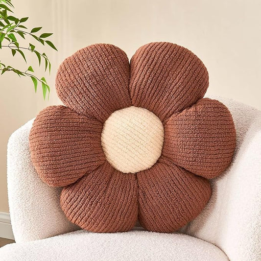 Kcvvcr Flower Throw Pillow, Soft Brown 19.6" Shaped Floor Pillow for Home Decor, Cute Aesthetic Plush Decorative Pillows for Bed, Sofa, Couch