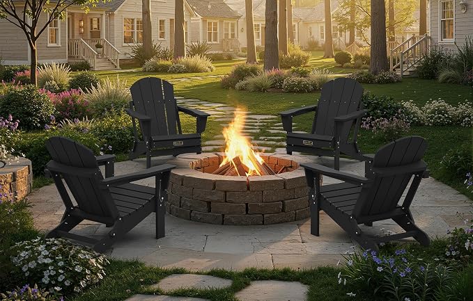 SERWALL Foldable Adirondack Chair Set of 2 for Patio Garden Outdoors Fire Pit-Black - Image 11