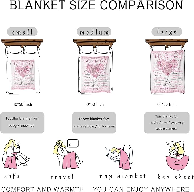 Gifts for 14 Year Old Girl, 14 Year Old Girl Gifts Birthday Blanket 40"X50", 14th Bday Decorations Soft Throw Blanket