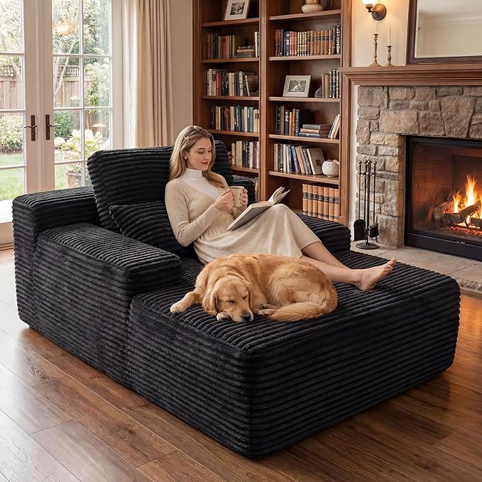 67”Chaise Lounge Chair Indoor, Oversized Corduroy Boneless Chair, Large Corduroy Upholstered Floppy Chair，Deep Seat Sleeper Couch，Cloud Sofas Couches for Living Room, No Assembly Required