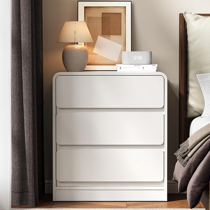 RoyalCraft White 3 Drawer Nightstand, Modern Night Stand with Drawers, Wood End Table with Storage and Curved Design, Small Dresser for Bedroom, Home Office, Entryway - Image 4