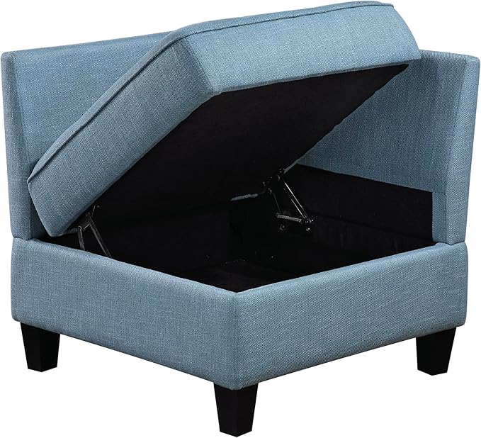 Lexicon Modern Modular Corner Chair with Hidden Storage, Textured Fabric with Button-Tufted Design, Reversible Back Cushion for Living Room/Bedroom/Office, Blue
