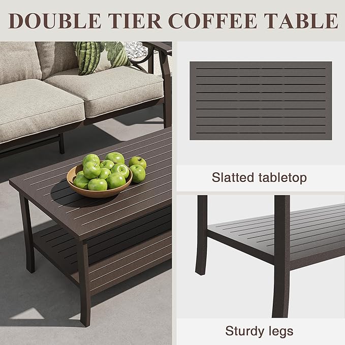 RoyalCraft Outdoor Patio Furniture Set, 4 Piece Patio Conversation Set with Coffee Table, Metal Furniture Set for Porch Backyard Garden, Coffee