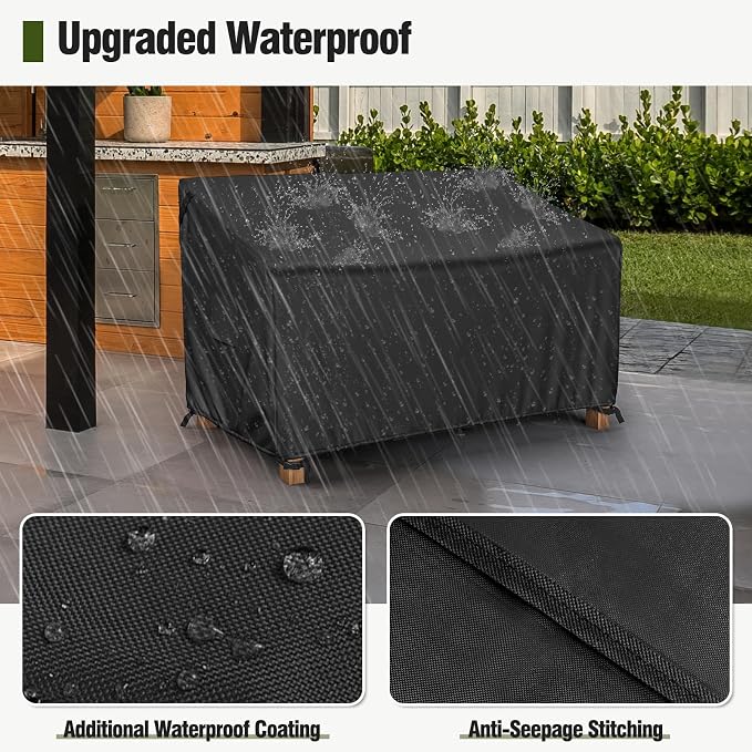 MR. COVER 2-Seater Patio Loveseat Cover, Patio Furniture Covers Waterproof for Sofa, Heavy Duty Outdoor Couch Covers with Air Vent and Handles, Durable Anti UV and Fits up to 60"W x 35"D x 35"H, Black - Image 4