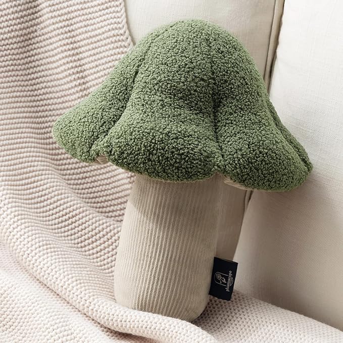 Phantoscope Mushroom Shaped Throw Pillow, Teddy Fleece Soft Mushroom Decorative Pillows Cute 3D Shaped Cushion for Couch Sofa Bed Chair, Light Green,13 x 12 inches