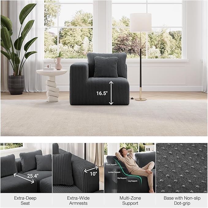 Novilla Modular Sectional Sofa, Modern Cloud Sectional Couch with Smarts Coil® Support, Upholstered Boneless Couch for Living Room Apartments Bedroom, No Assembly Required, Dark Gray (Ottoman)